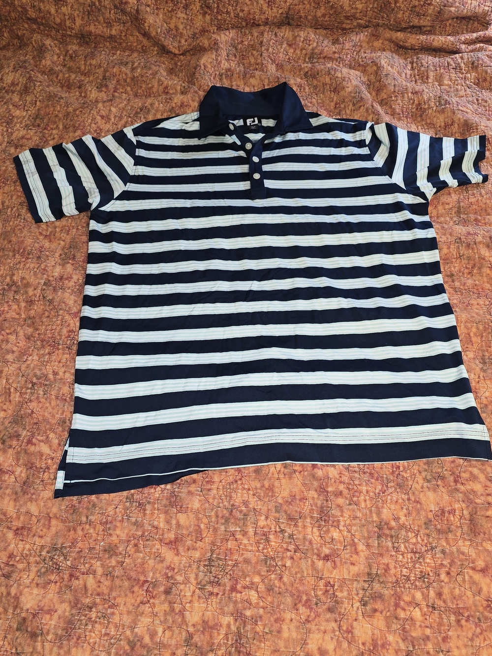 FootJoy Navy and Mint Green Striped Men's Polo